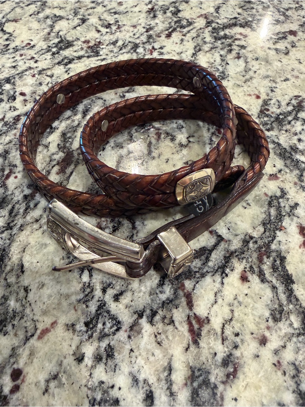 Brighton Braided Brown Leather Wrap Belt with Silver-Tone Buckle